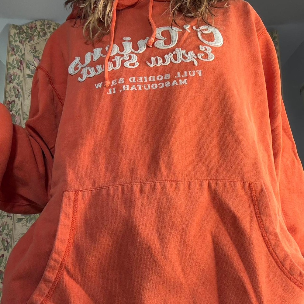 Industrial Exchange OBriens Extra Stout Orange Hoodie Mens XL Long Sleeve Pocket